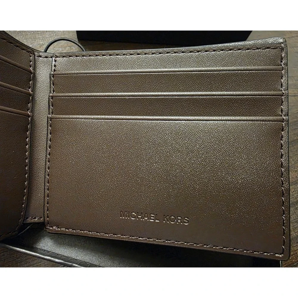 Michael Kors Andy Slim Billfold Brown Logo Wallet 86F5SANF50 Mens Bifold
